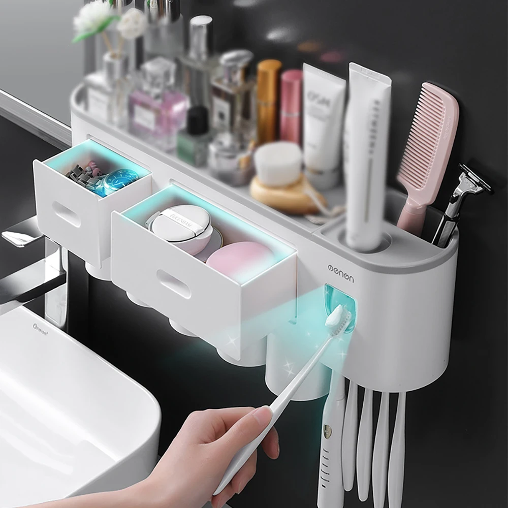 creative toothbrush rack free punching mouthwash brushing cup wall hanging bathroom storage automatic toothpaste squeezing devic free global shipping