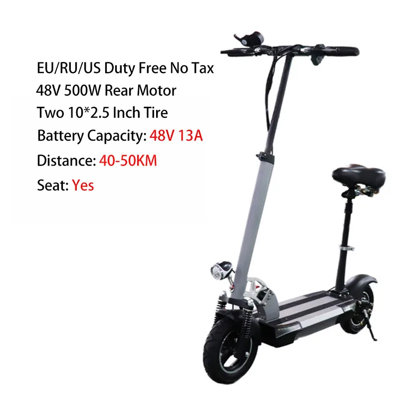 Powerful Electric Scooter with Seat 48V 500W Motor 10 Inch Tire Electric Scooter for Adult Folding Patinete Electrico Adulto Men - Цвет: Silver 48V13A Seat