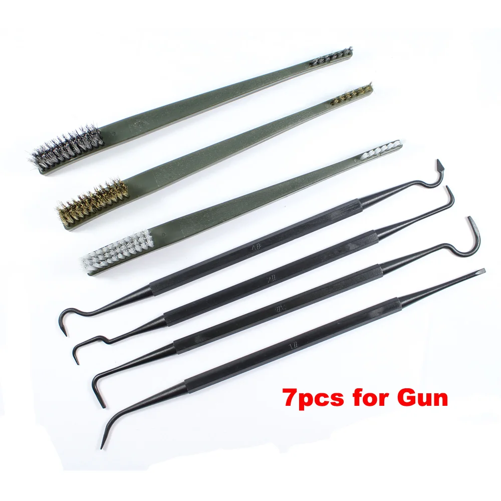

7 pcs/set Gun Hunting Cleaning Kit 3pcs Steel Wire Brush 4pcs Nylon Pick Tactical Rifle Gun Cleaning Tool