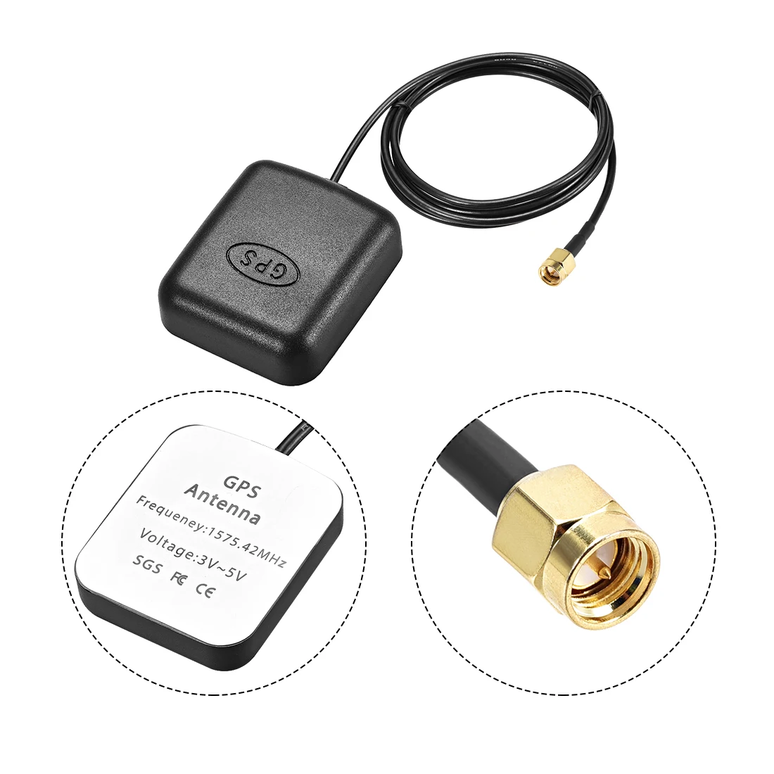 

uxcell 1 Pcs GPS Active Antenna SMA Male Plug 34dB Aerial Connector Cable with Magnetic Mount 1 Meters Wire M