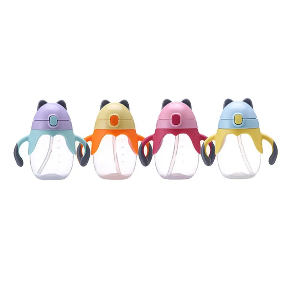 

Black Ear Double Handle Lovely Children's Cup Drink Water Education Safe Silicone Straw Kettle For Kid