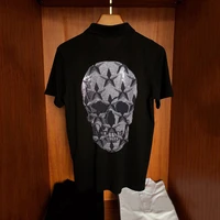2021 new pure cotton mens t shirt hot diamond style skull polo fitness breathable hip hop couple oversized