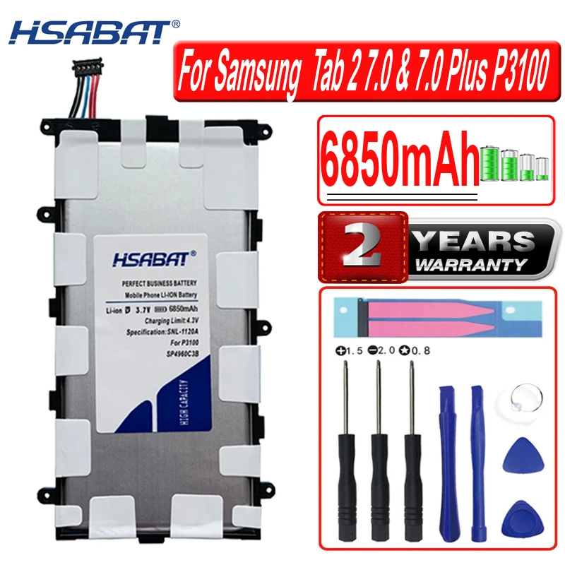 Аккумулятор HSABAT SP4960C3B 6850 мАч для Samsung Galaxy Tab 2 7 0 и Plus батареи P3100 P3110 P6200|Аккумуляторы