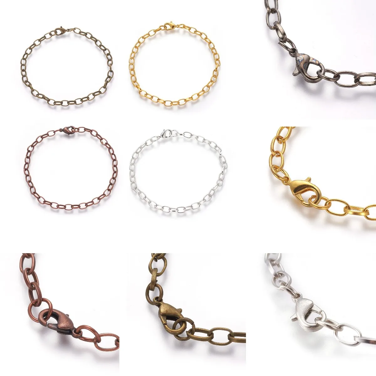 

10Pcs 20.5cm Metal Iron Cable Chain Bracelet For Women Men Rolo Link Bracelets Making With Lobster Clasps Jewelry Gift Wholesale