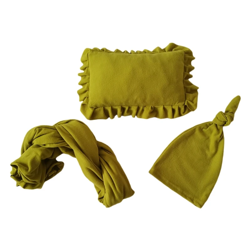 

3 Pcs Baby Receiving Blanket+Beanie Cap+Pillow Set Infants Swaddling Wrap Turban