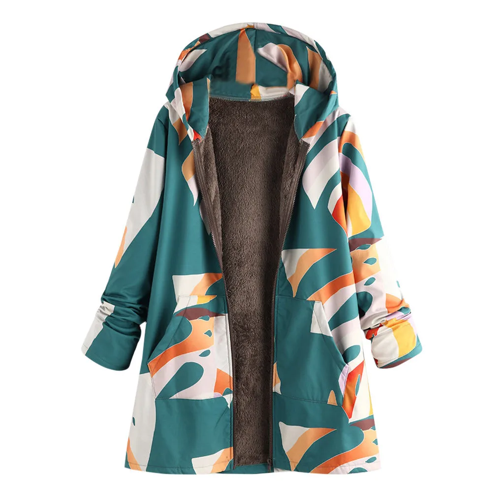 Женское пальто в винтажном стиле большие размеры зимнее теплое с принтом