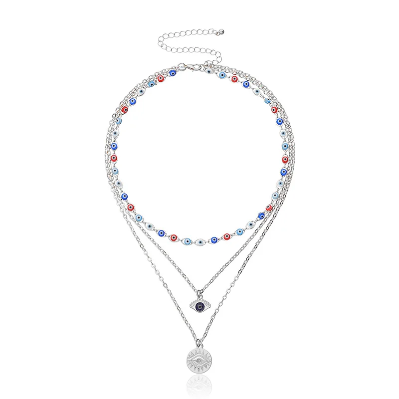 

Bohemian Evil Eyes Pendent Necklace Multilayer Jewelry Women Short Boutique Beaded Accessories Charm Christmas Gift Fashion Wild