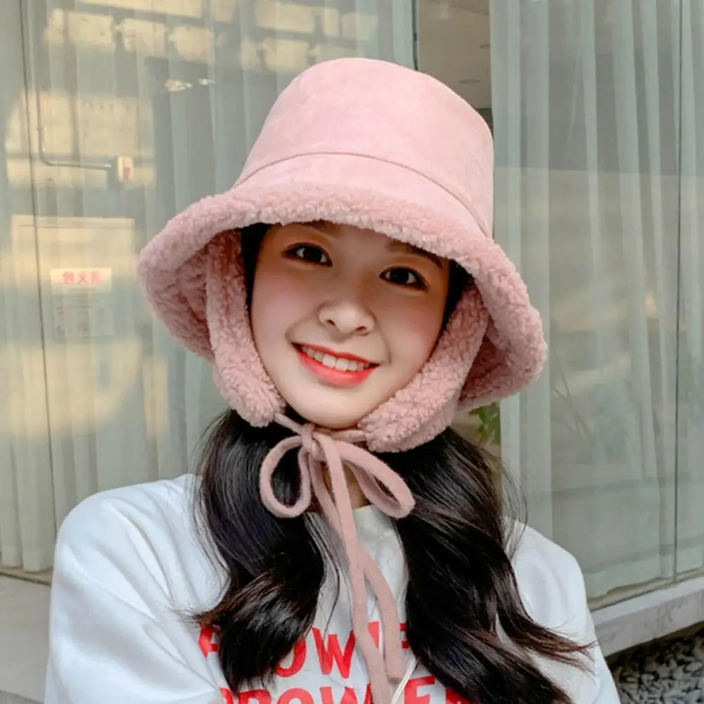 

2021 Women Hats Lamb Cashmere Bucket Hats Thick Warm Winter Hats Solid Color Collapsible Panama Hat Caps шапка женская зима 2021