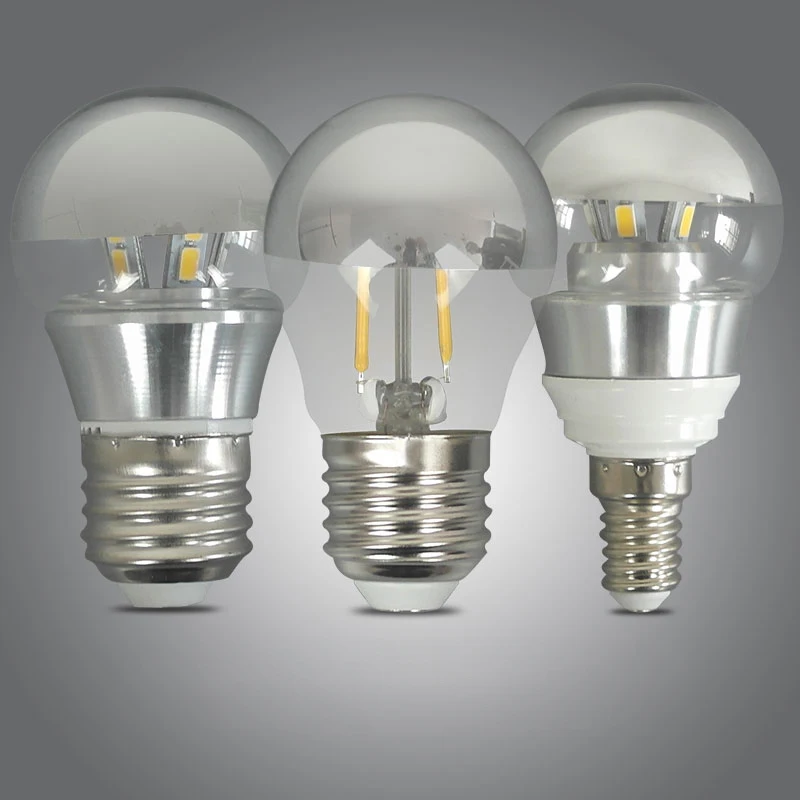 

110-220V Decorative Shadeless Bulb E26/E27/E14 LED 3W 5W 7W Crown Silver Mirror Light Lamp G45 A60 Half Silver LED Filament Bulb