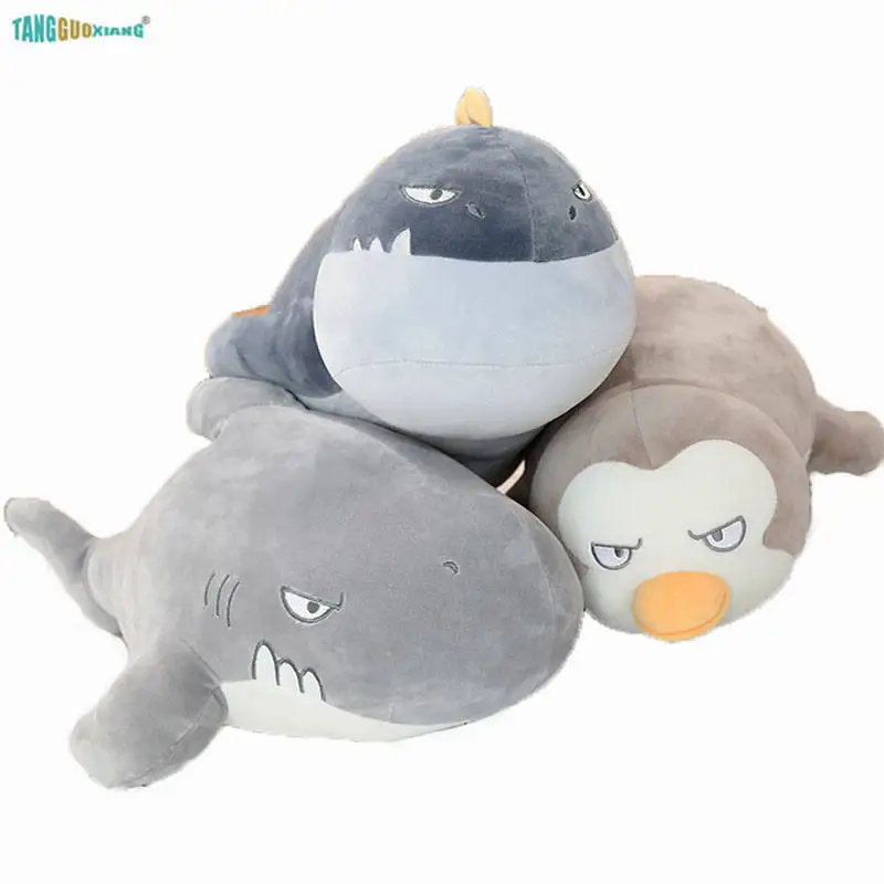 

50-110cm Stuffed Shark Plush Toys penguin Pillow Sea Ocean Animal seals Dolls baby Sleep Partner Sofa backrest Kids toy Gift