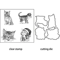 azsg line style cute cat cutting dies clear stamps for diy scrapbooking decorative card making craft decoration supplies 1313cm