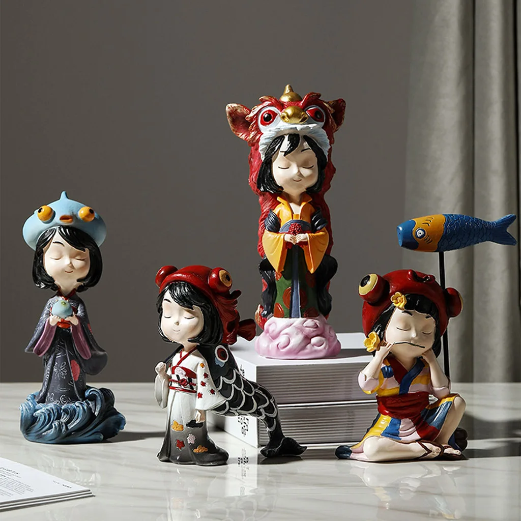 

Kimono Girl Statue Resin Character Sculpture Ornaments Home Decor Gift