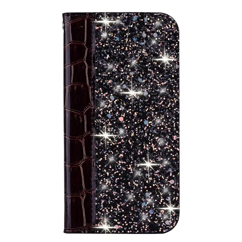 Black Glitter Bling Case For Huawei Mate 10 20 P20 P30 Lite Pro Honor 10 9 Lite 7x Y6 Y7 Y9 P Smart+ Leather Flip Book Case Coque - Цвет: Black