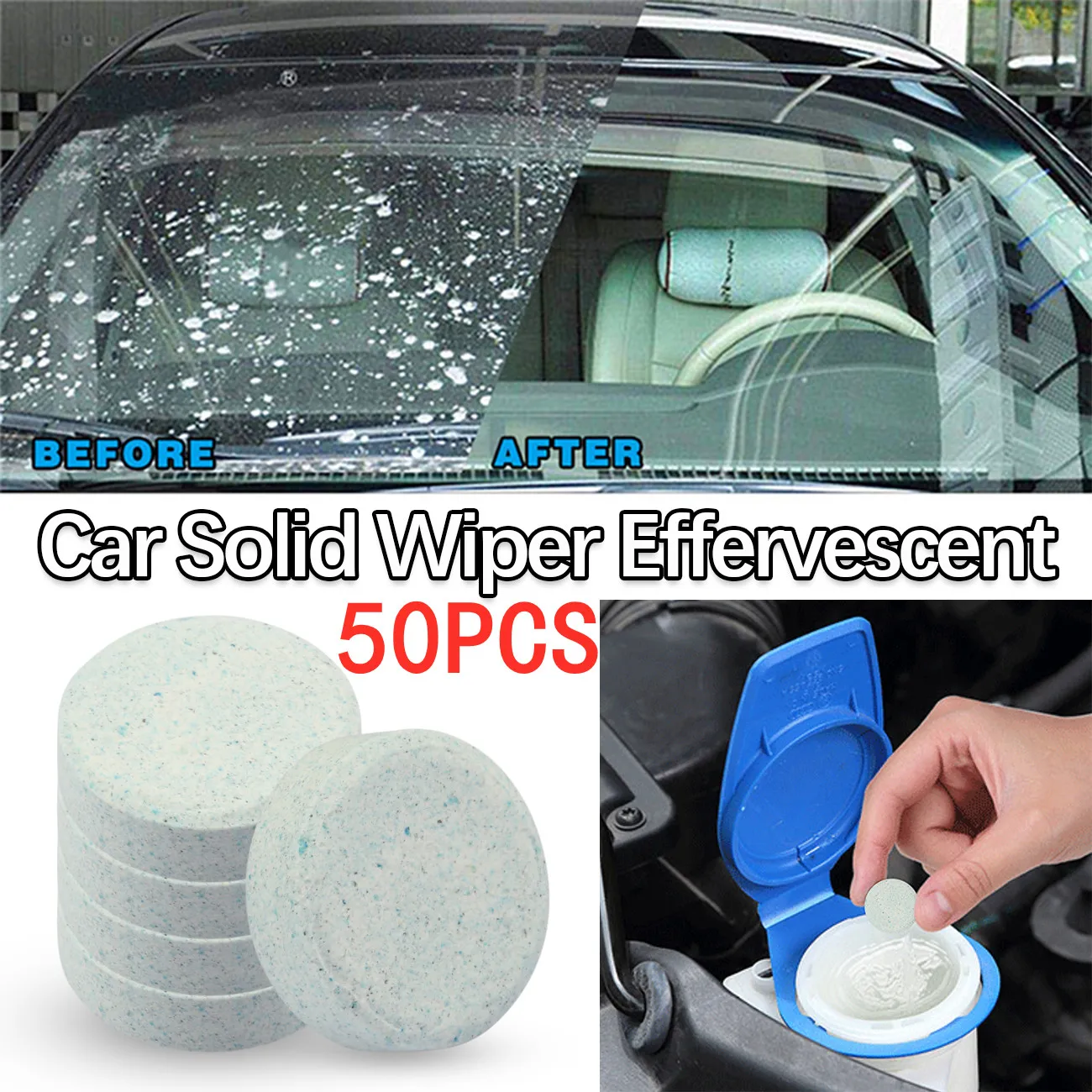 

50PCS Car Detergent Effervescent Tablets Washer (1PCS=4L Water) Car Windshield Wiper Glass Washer Auto Home Windows Cleaner