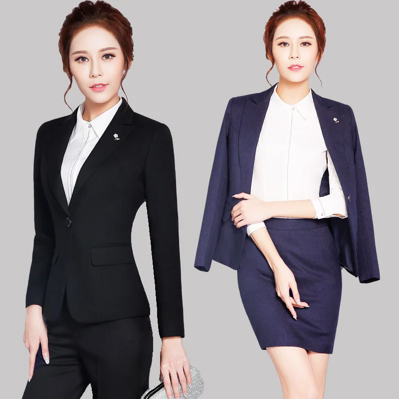 Женский костюм из двух предметов серо-черный модный с юбкой одной пряжкой и