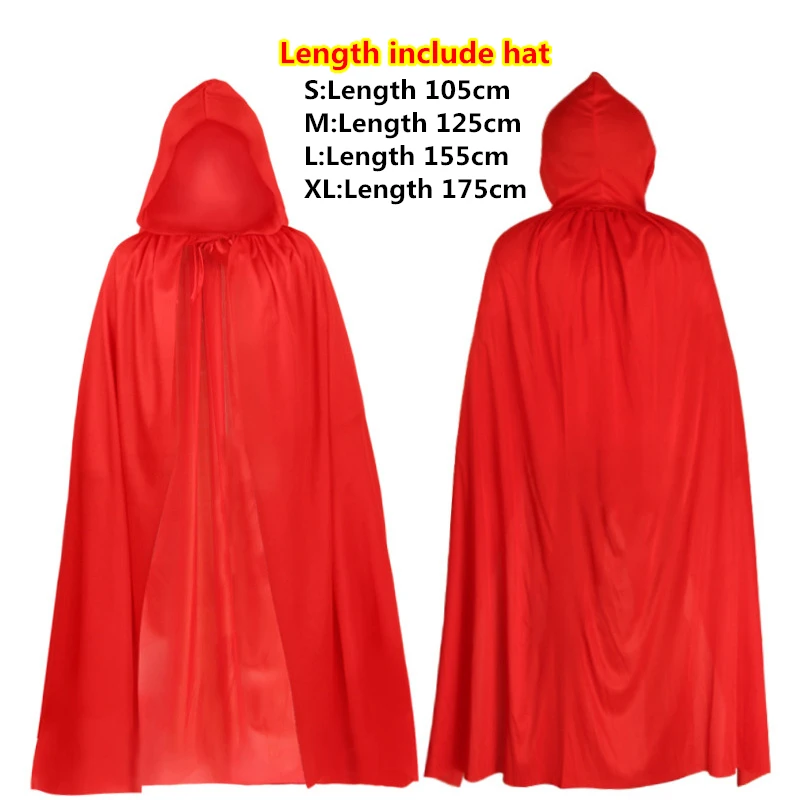 Длинная накидка с капюшоном на Хэллоуин воротник ведьмами черная и красная