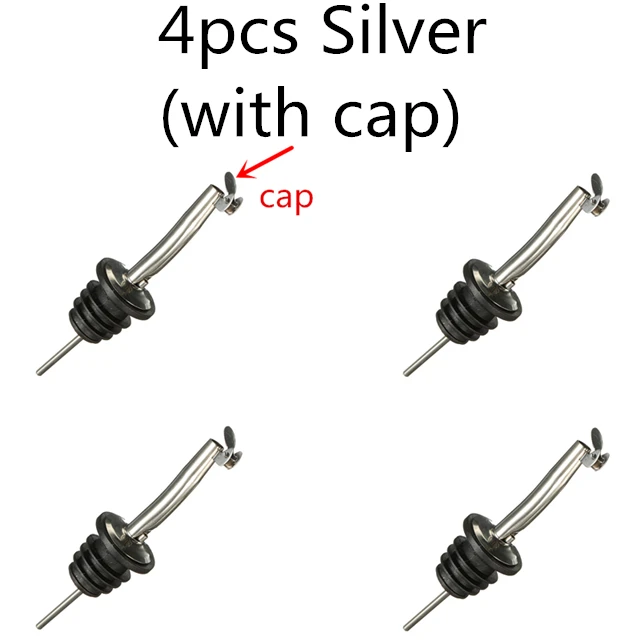 4pcs Silver with cap 4 шт./компл. Нержавеющая сталь различных Вино Ликер Дух заливщик свободного бутылки вина носика фиксаторы уход за кожей лица маска бар аксессуар - Цвет: 4pcs Silver with cap