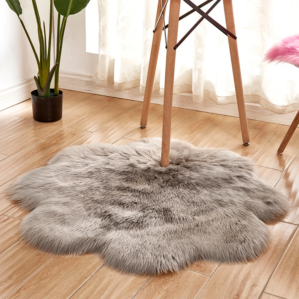 Flower Soft Sheepskin Rug Chair Mat Artificial Wool Warm Hairy Carpet Bedroom Seat Pad Fur Area Rugs Furry Silky | Дом и сад
