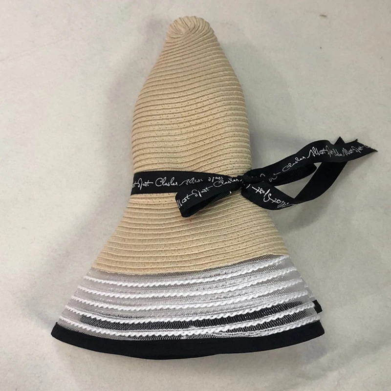 

2021 Vintage Bow Straw Sun Hats For Men Women Spring and Summer Large Wide Raffia Vacation Beach Sun Protection Caps For Girls