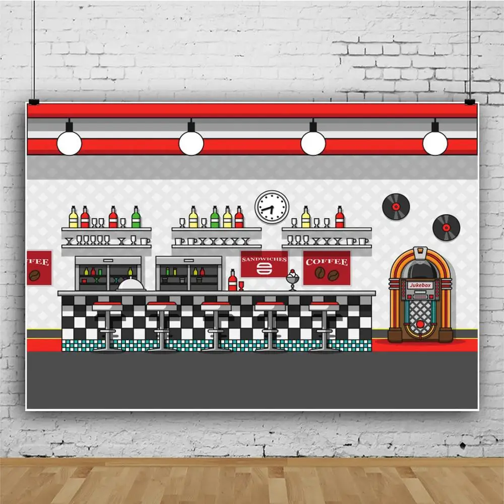 Laeacco мультфильмы Jukekbox сэндвичи кофе Бар Декор фотографии фоны настроить