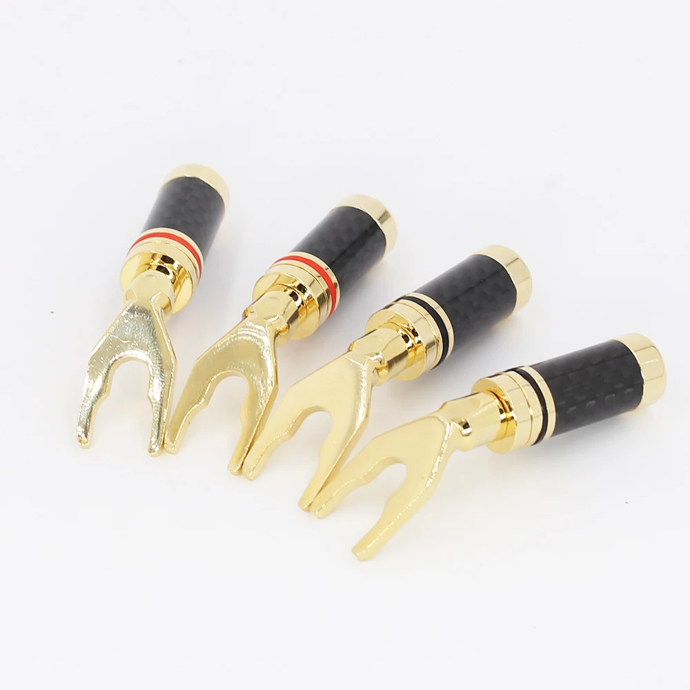 

4 pcs Speaker Cable Copper Gold Plated Carbon Fiber spade plug Terminal Connector speaker cable Extension adapter Y plug