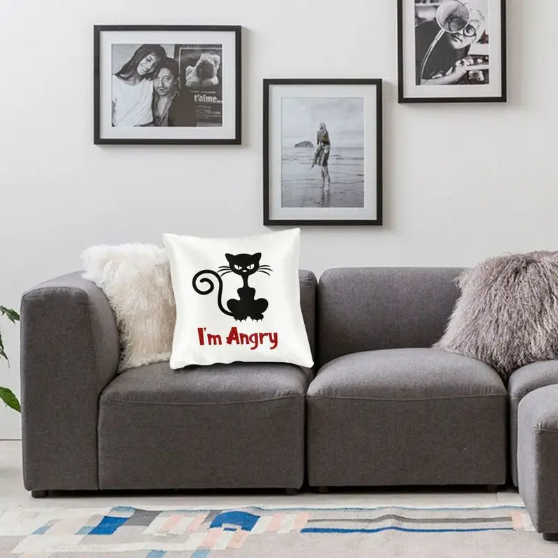 

Soft Funny Angry Black Cat Throw Pillow Case Home Decor Custom Cartoon Kitten Pattern Cushion Cover 40x40cm Pillowcover for Sofa
