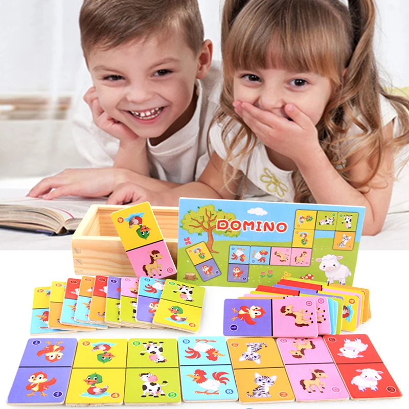 

Children's Wooden Toys Board Game High-grade Beech Wood Domino Solitaire Early Learning Cognitive Educational Toys