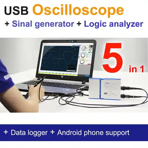 LOTO USB/осциллограф для ПК OSC482, 50 шт./с, BW20MHz, 2-канальный/осциллограф/генератор сигналов/логический анализатор/разрешение 8 ~ 13 бит