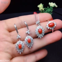 kjjeaxcmy fine jewelry natural red coral 925 sterling silver women gemstone pendant earrings ring set support test exquisite