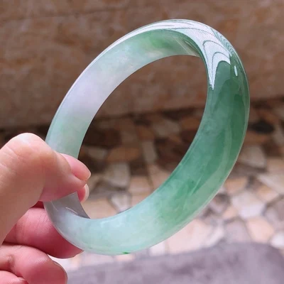 

Natural Burmese Jade Light 54-62mm Two-tone Bracelet Elegant Princess Jewelry Gift for Mom and Girlfriend