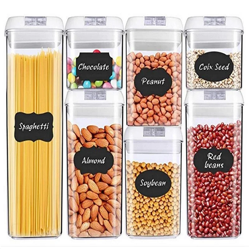 

Plastic Food Storage Container Jar Set Kitchen Sealed Cans Refrigerator Cereal Multigrain Tank Container Snack Coffee Boxes Gift