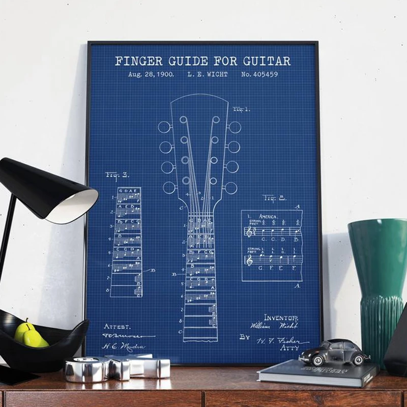 Гитарный патент плакат подарки для музыканта Fender Guitar Blueprint Art холст живопись