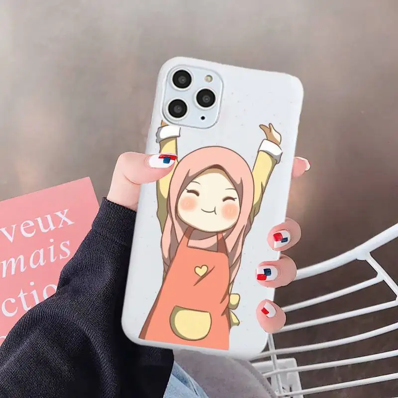 

Muslim girl cute cartoon high quality luxury Phone Case funda Candy Color for iPhone 6 7 8 11 12 s mini pro X XS XR MAX Plus