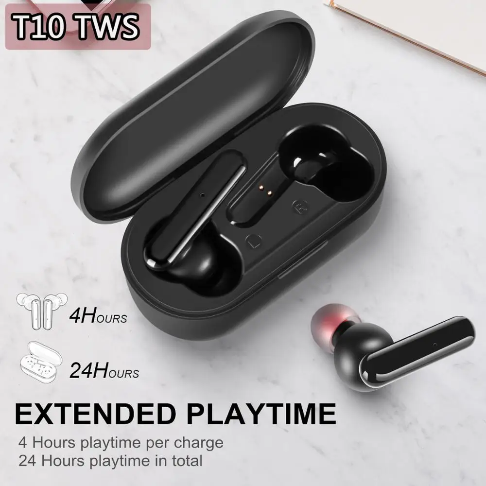 Tws наушники T10 с поддержкой Bluetooth 5 0 и зарядным футляром 24 часа работы|Наушники