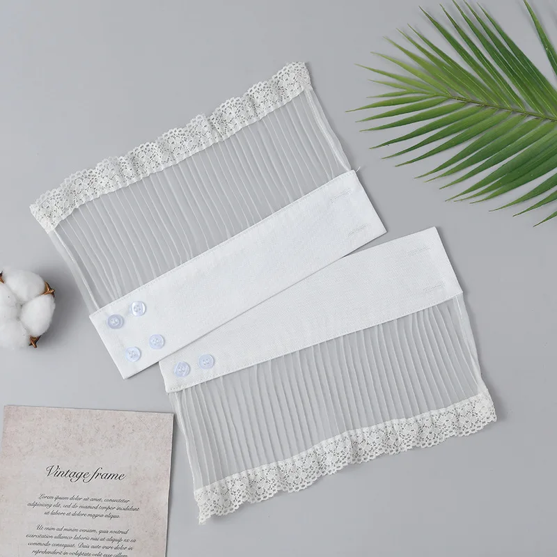 

1 Pair Korean Women Girls Fake Flared Sleeves Vintage Lace Pleated Detachable Sleeve Fake Cuffs Sweater Decorative False Cuffs