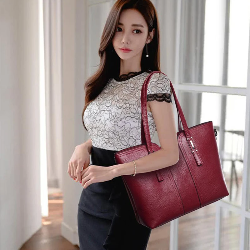 Новые высококачественные кожаные сумки женские модные на плечо вместительные