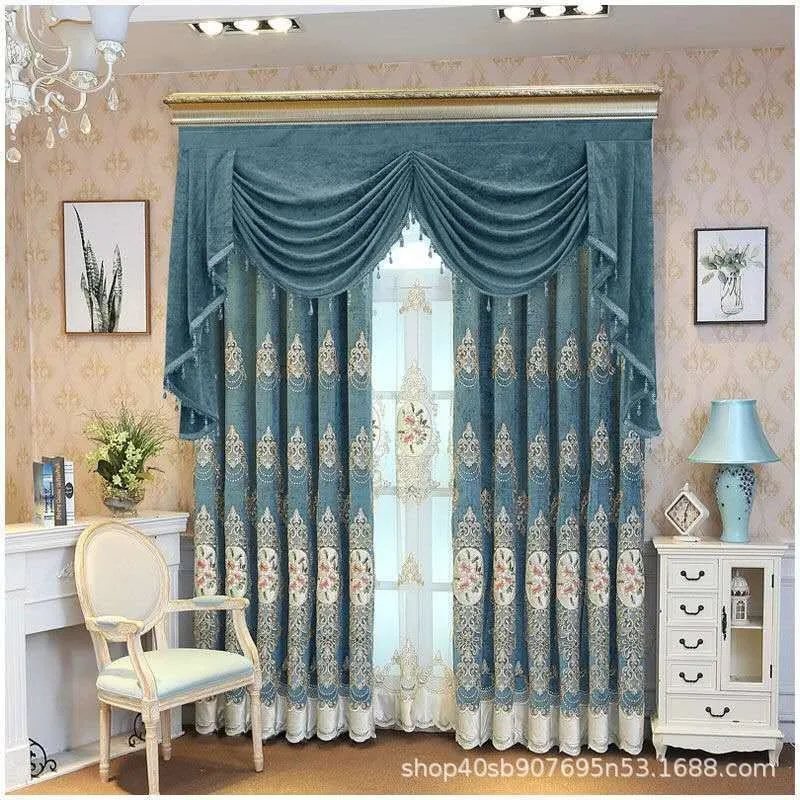 

High-end Chenille Embroidered Curtains for Living Room Bedroom European Villa Embroidered Curtains Tulle Valance Decoration