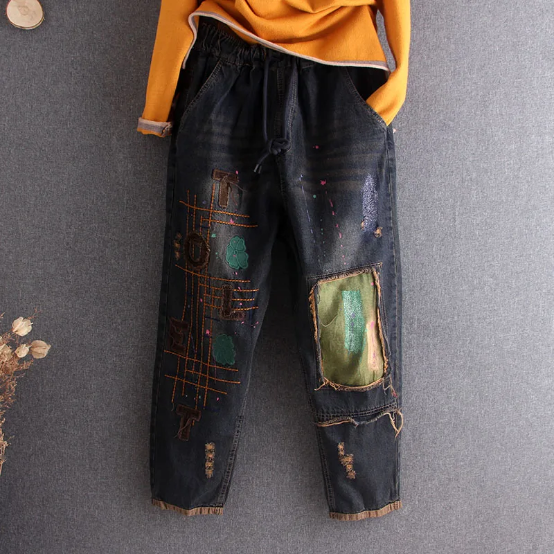 Новинка весенние джинсы для папы женские шаровары с мультяшным принтом девочек