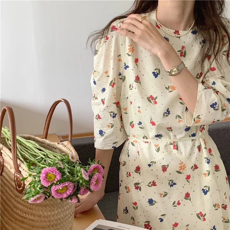 

Bubble Sleeve Cotton Floral Irregular Rac