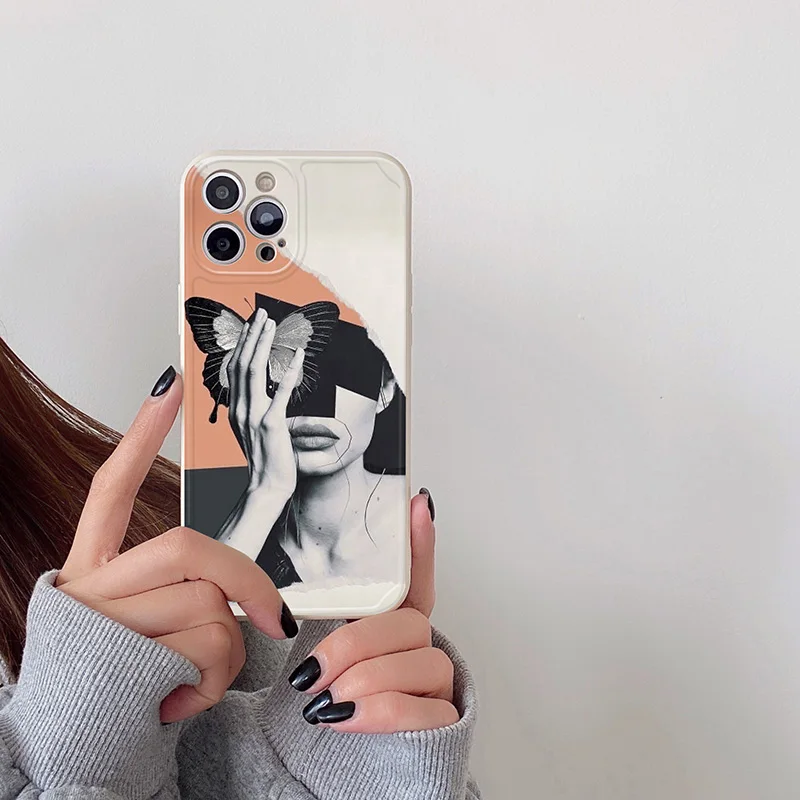 Geometric Abstract Flower Phone Case For iPhone 11 12 13 Pro Max X 7 8 Plus XR XS Max Soft Silicone Back Cover Coque