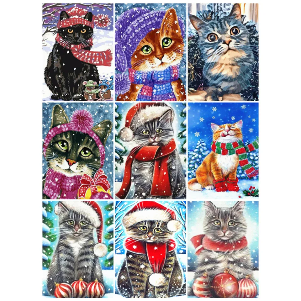 

Алмазная 5D картина «сделай сам», вышивка крестиком, картина Стразы с зимним котом, креативная мозаика с животными, подарок на Рождество