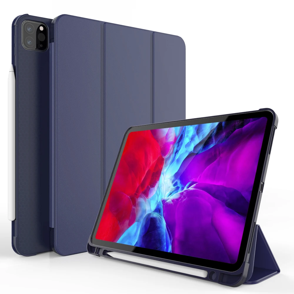 

for iPad Pro 2020 12.9/11 Case Smart Auto Sleep/Wake PU Leather Soft TPU cover for iPad Pro 12.9 2020 4th Gen Pencil Holder