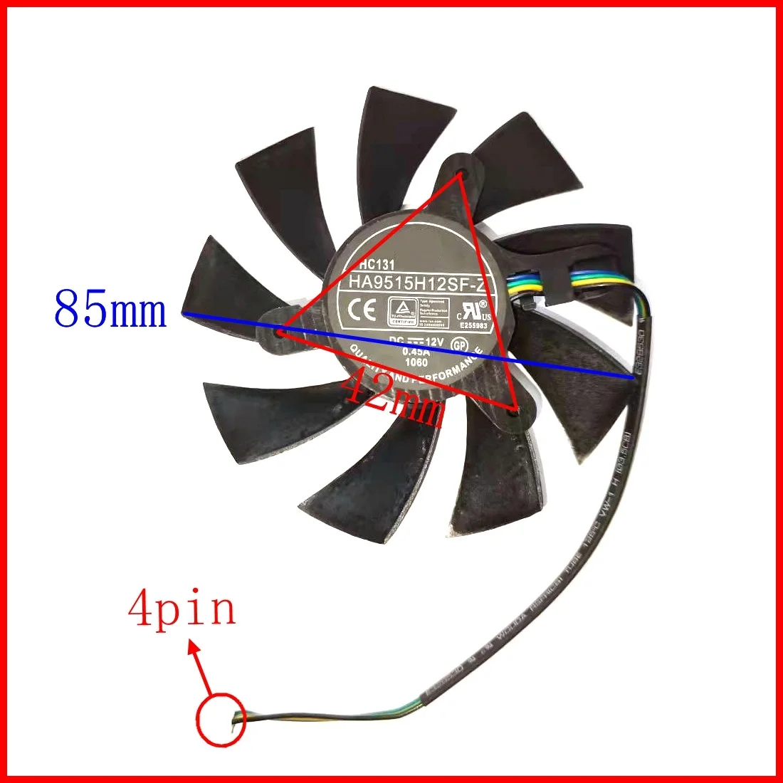 Graphics card fan HA9515H12SF-Z 4pin DC12V 0.45A for MSI R7 360 2GD5 OC GeForce GTX 950 2GD5 OC GeForce GTX 1060 6G OC