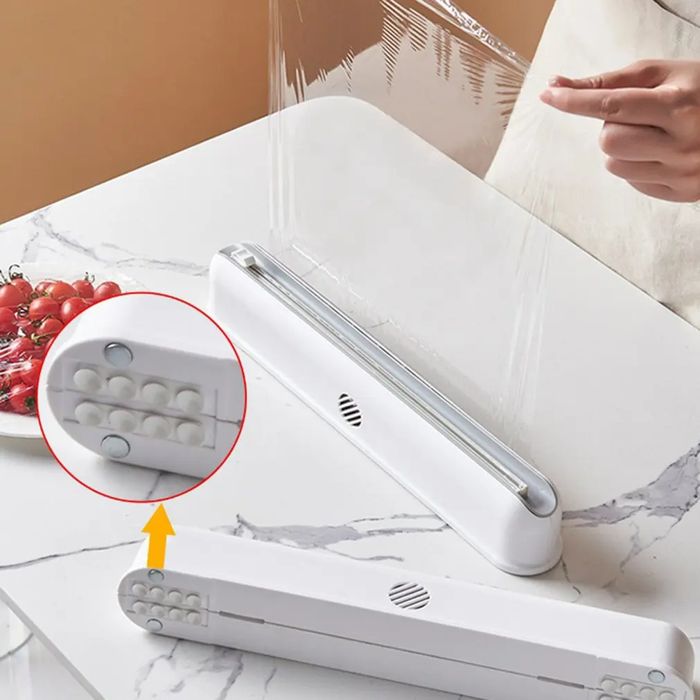Caja de corte de pel&iacute;cula transparente, ventosa de montaje en pared, cortador de envoltura de pl&aacute;stico ajustable, almacenamiento de alimentos para cocina y hogar-0
