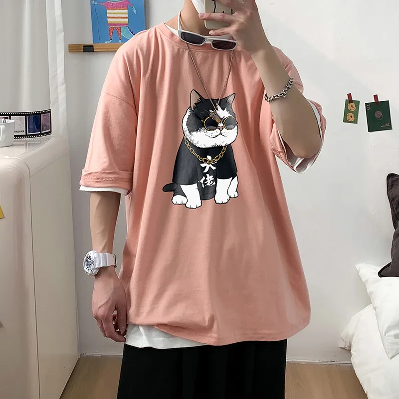 

2021 new summer men's t-shirt loose print Harajuku oversized t-shirt casual men's t-shirt O-neck hip-hop sports top