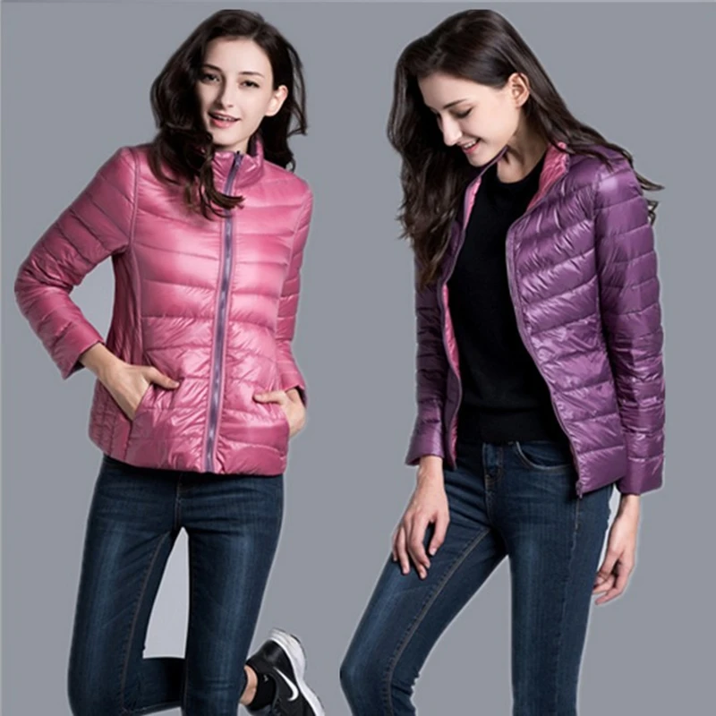 Женский Двухсторонний пуховик легкая Двухсторонняя куртка с перьями парка 2020 |