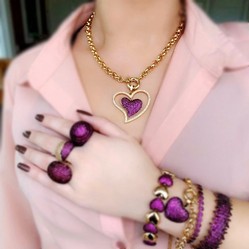 2020 Уникальный дизайн кулон в форме большого сердца ожерелье золотистого цвета