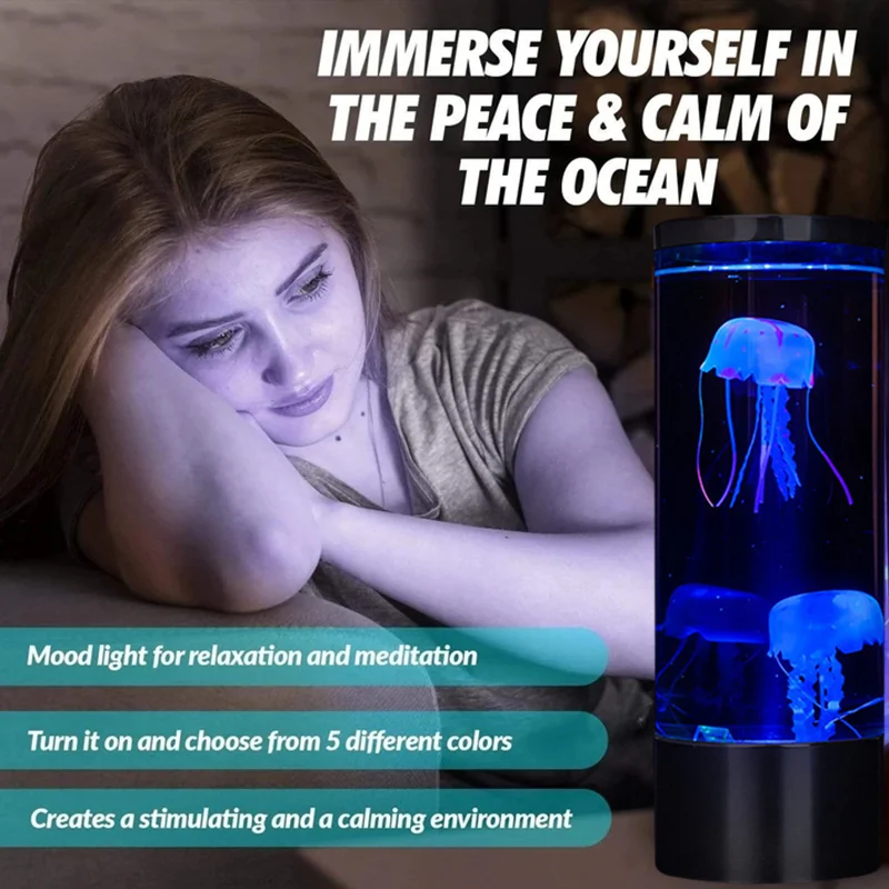 

E The Calm Ocean Simulation Aquarium Cylindrical Fish Tank Light USB Plug-in LED Jellyfish Light Colorful Color Changing ds99
