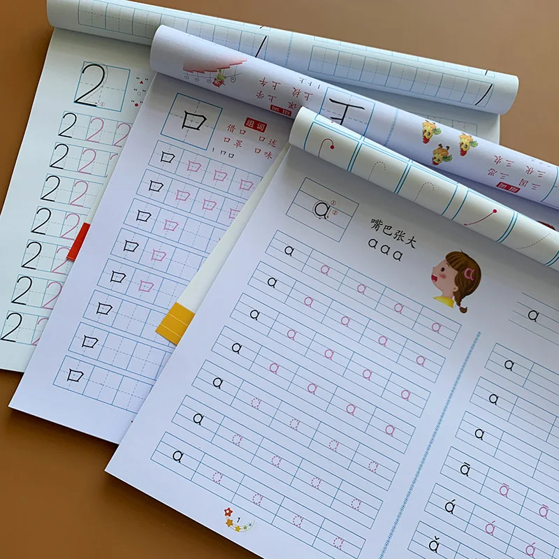 3 книжки квадратно карандаш красные китайские иероглифы цифры пиньинь 0 100