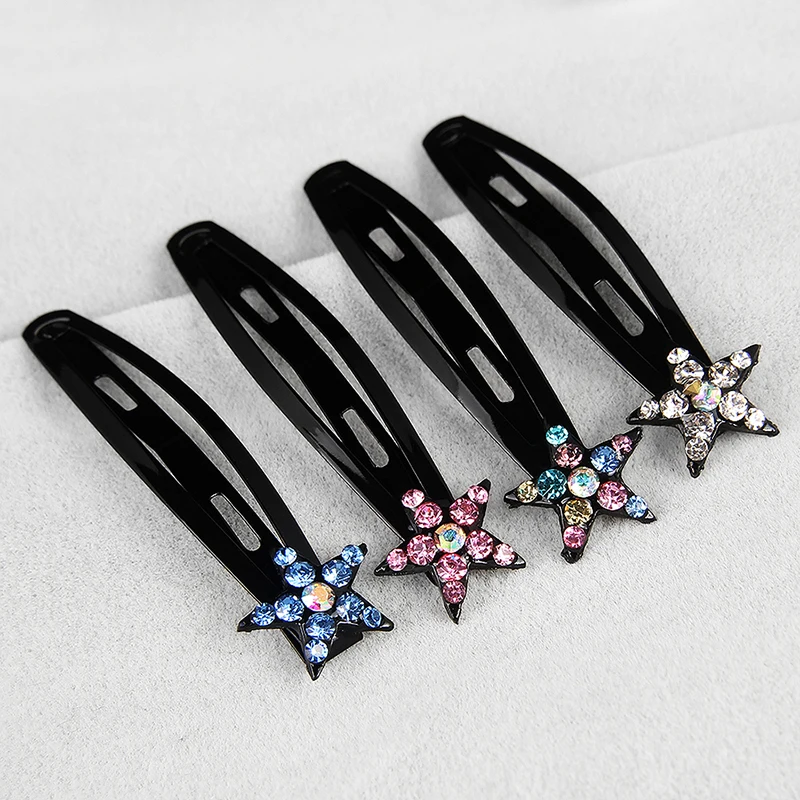 

7CM Colorful Stars Metal Hair Clips Women Beautifully Crystal Barrettes Girls Sweet Bangs Hairpins Children Top clip Kids Gift